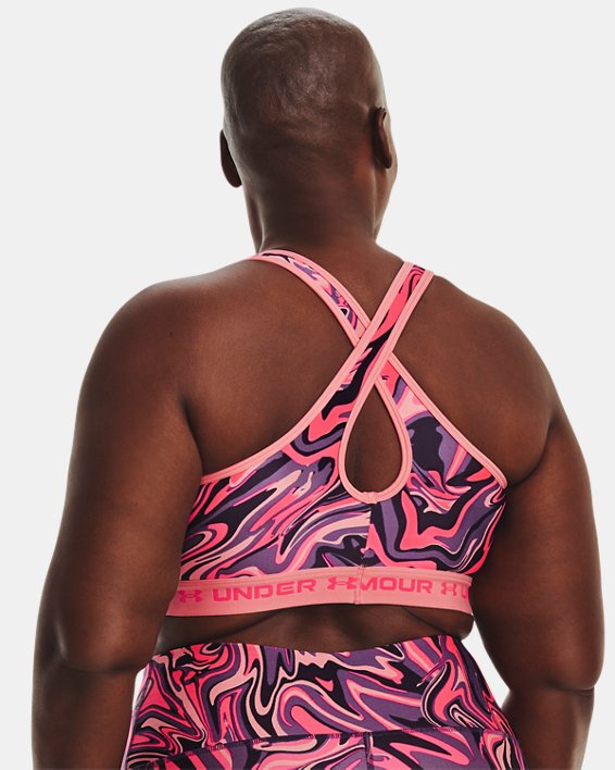 Women's Armour® Mid Crossback Print Sports Bra, Pink, pdpMainDesktop image number 1